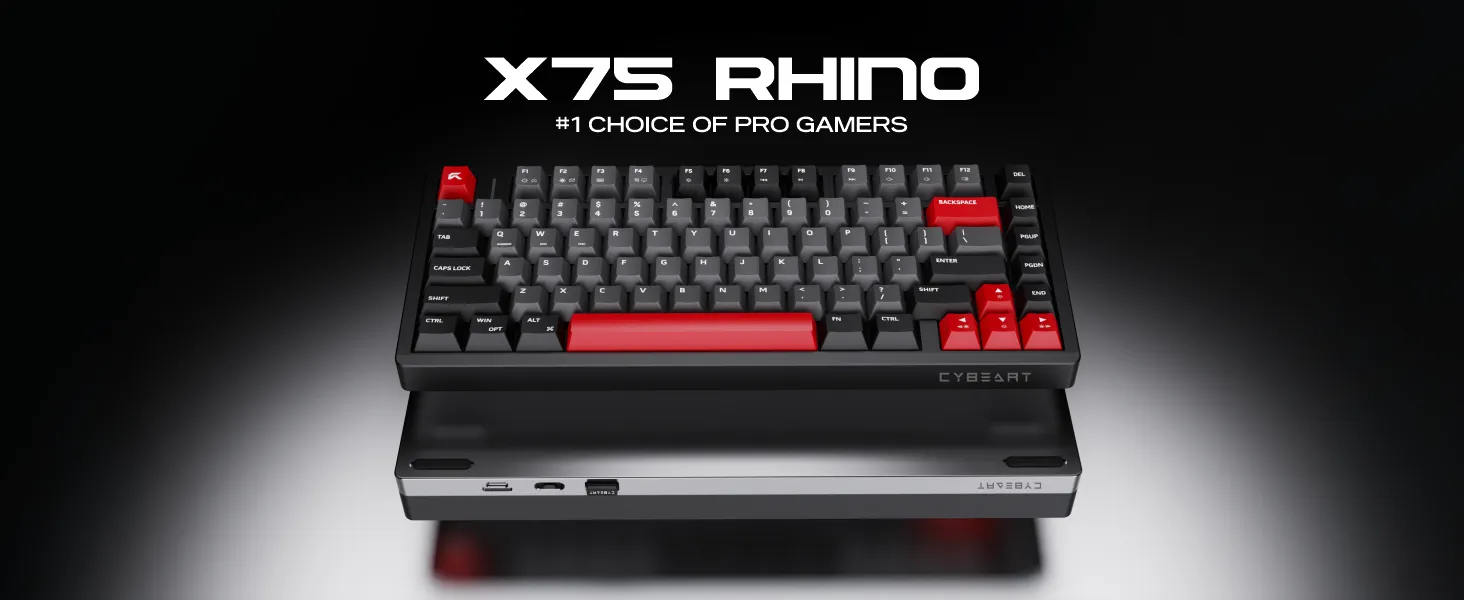 Cybeart X75 Rhino TKL CNC Aluminum Wireless RGB Mechanical Keyboard (Signature Edition- Black/Red/Gray) overview 1