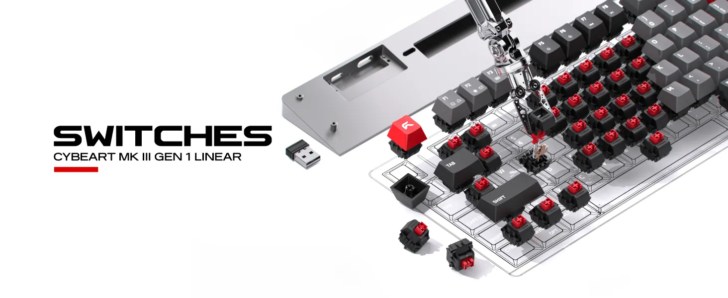 Cybeart X75 Rhino TKL CNC Aluminum Wireless RGB Mechanical Keyboard (Signature Edition- Black/Red/Gray) overview 3