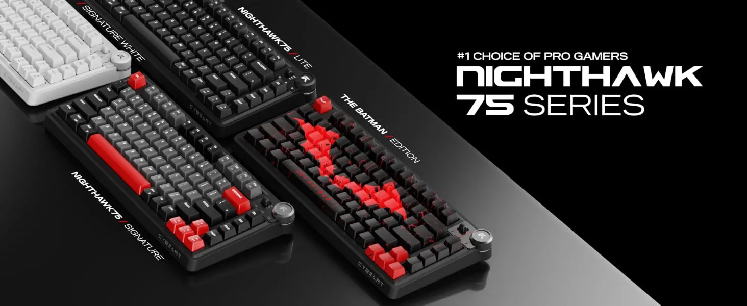 Cybeart | Nighthawk 75 - TKL Wireless RGB Mechanical Keyboard (Signature Edition - Black/Red/Gray) overview 1