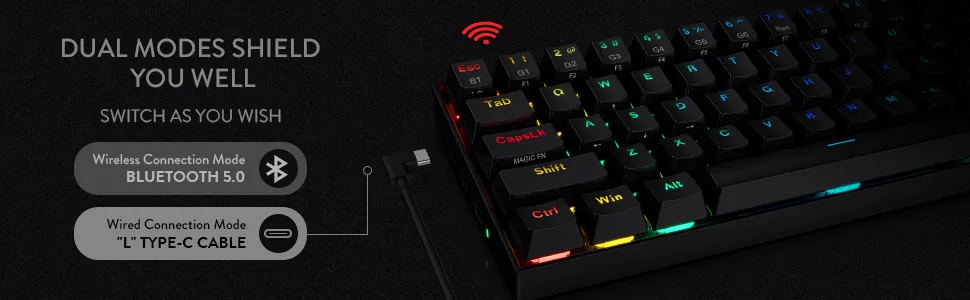 DRACONIC PRO K530 PRO - 60% BLUETOOTH+2.4HZ+WIRED MECHANICAL KEYBOARD (BROWN SWITCH) overview 3