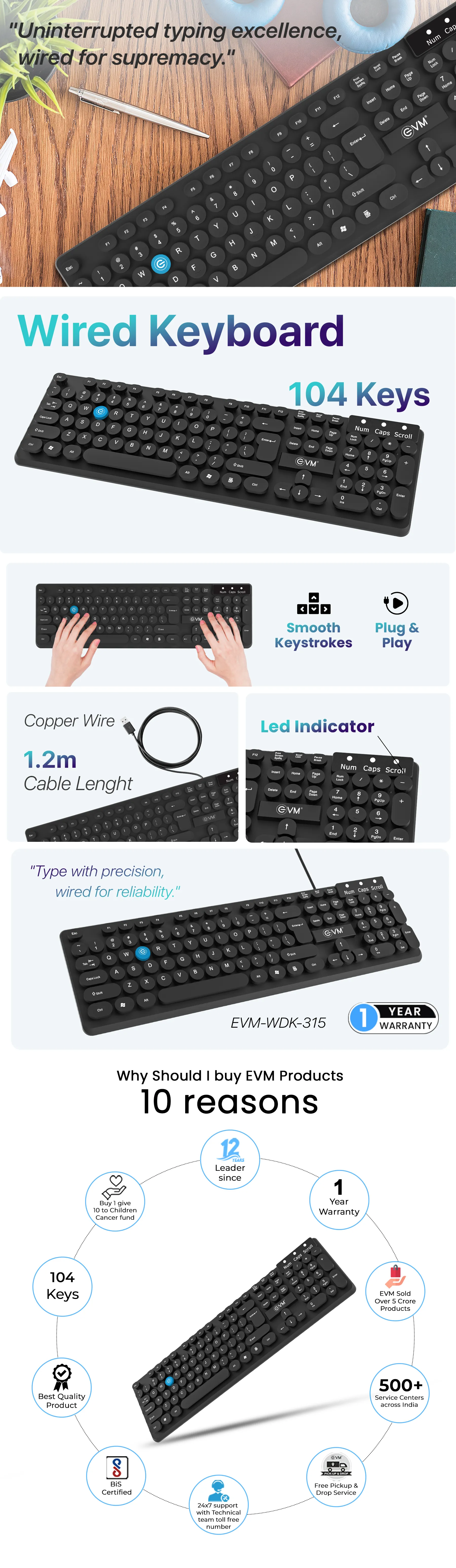 EVM EVM-WDK-315 Wired Keyboard (Black) overview 1