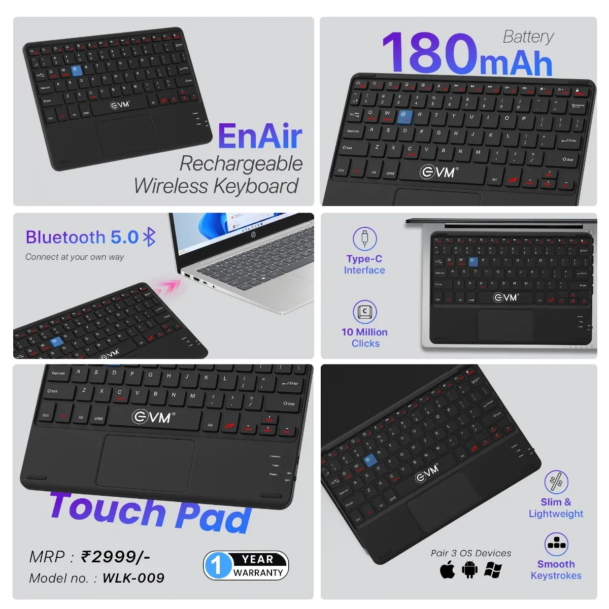 EVM EnAir Rechargeable Wireless Keyboard overview 1