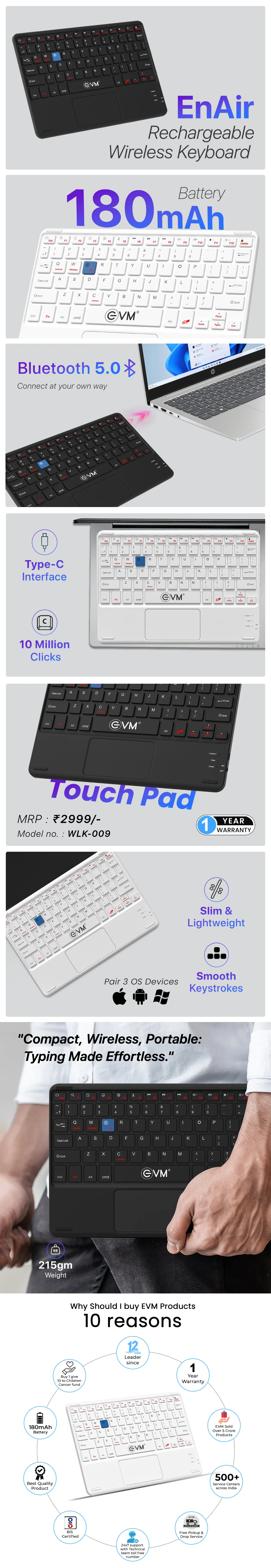 EVM EnAir Rechargeable Wireless Keyboard overview 2
