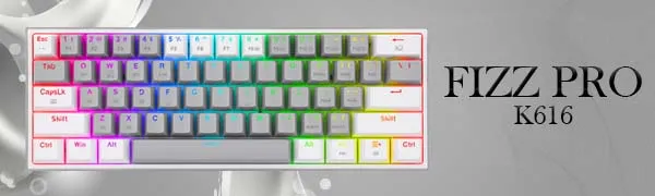 FIZZ PRO K616 - 60% WIRED+2.4GHZ+BT MECHANICAL KEYBOARD GREY AND WHITE (RED SWITCH) overview 1