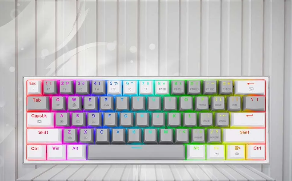 FIZZ PRO K616 - 60% WIRED+2.4GHZ+BT MECHANICAL KEYBOARD GREY AND WHITE (RED SWITCH) overview 7