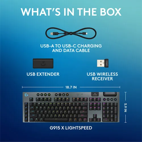 Logitech G915 X LIGHTSPEED Low-Profile Wireless RGB Mechanical Gaming Keyboard (Black, Tactile) overview 7