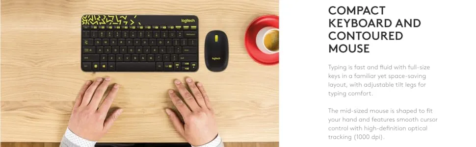 Logitech MK240 Nano Wireless USB Keyboard and Mouse Combo (Black/Chartreuse Yellow) overview 1