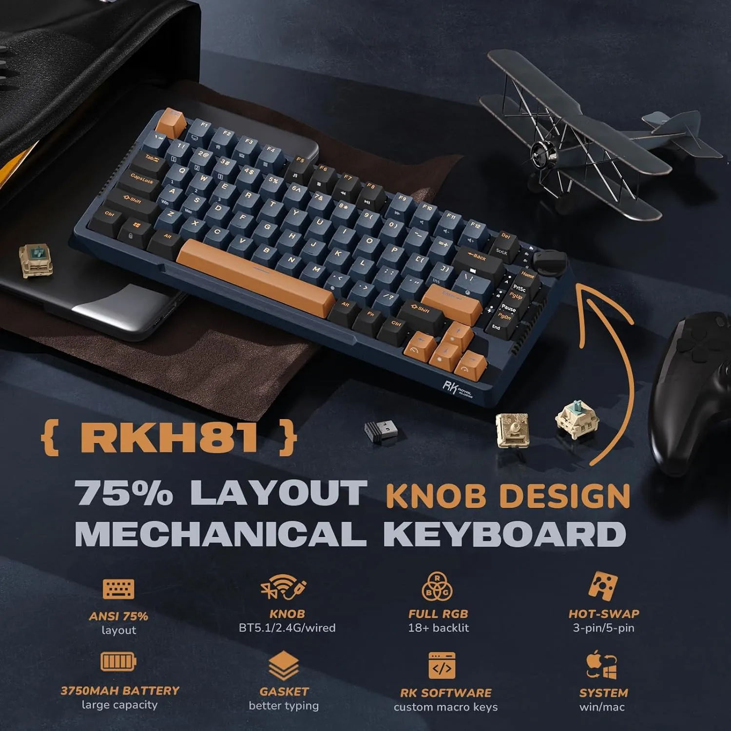 RK ROYAL KLUDGE H81 Hot Swappable Mechanical Keyboard Star Night SkyCyan Switch overview 2