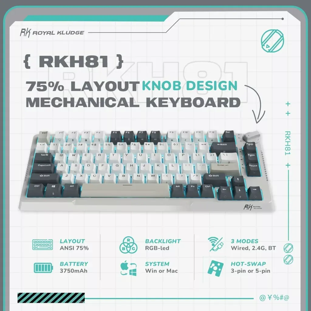 RK ROYAL KLUDGE H81 Hot Swappable Mechanical Keyboard Timing Machine SkyCyan Switch overview 1