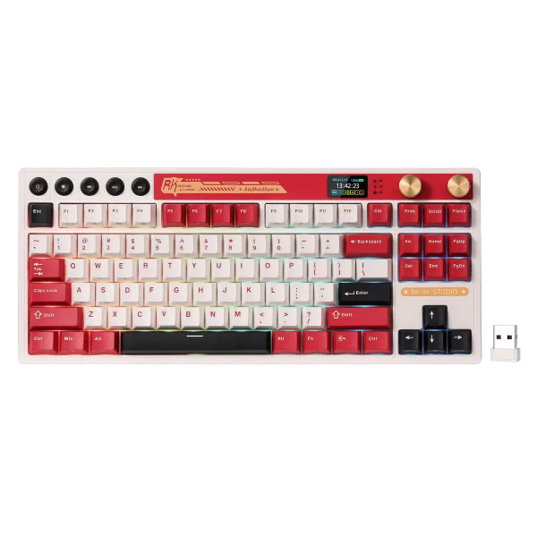 RK ROYAL KLUDGE M87 Wireless Gaming Keyboard RED Famicom Cream Switch