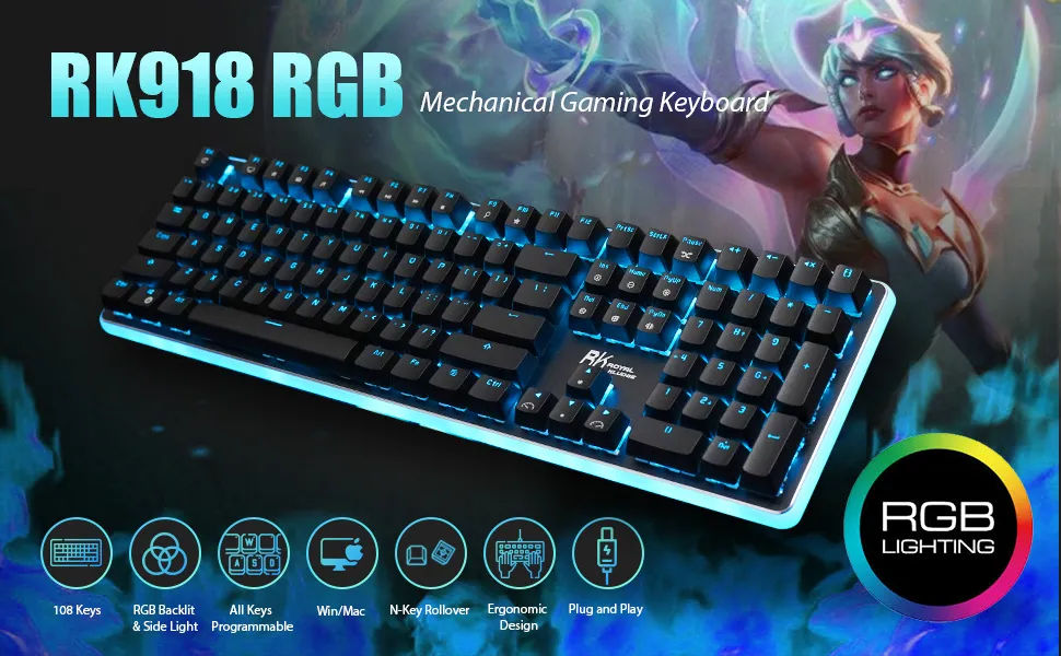 RK ROYAL KLUDGE RK918 Wired Mechanical Keyboard Brown Switch - Black overview 1