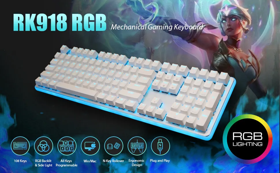 RK ROYAL KLUDGE RK918 Wired Mechanical Keyboard Brown Switch - White overview 1
