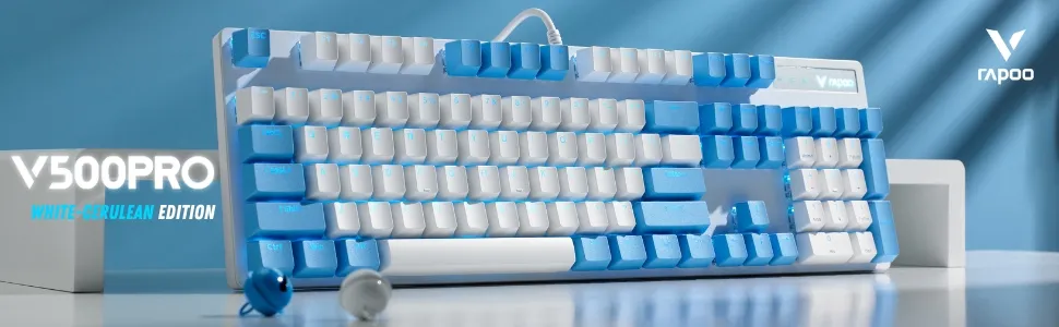 Rapoo V500 PRO Mechanical Gaming Keyboard (White Cerulean) overview 1