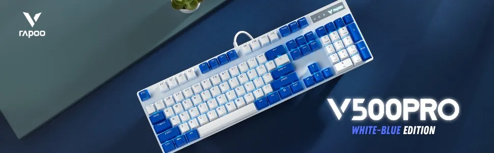 Rapoo V500PRO Mechanical Gaming Keyboard (White and Blue) overview 1