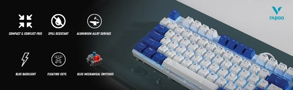 Rapoo V500PRO Mechanical Gaming Keyboard (White and Blue) overview 2