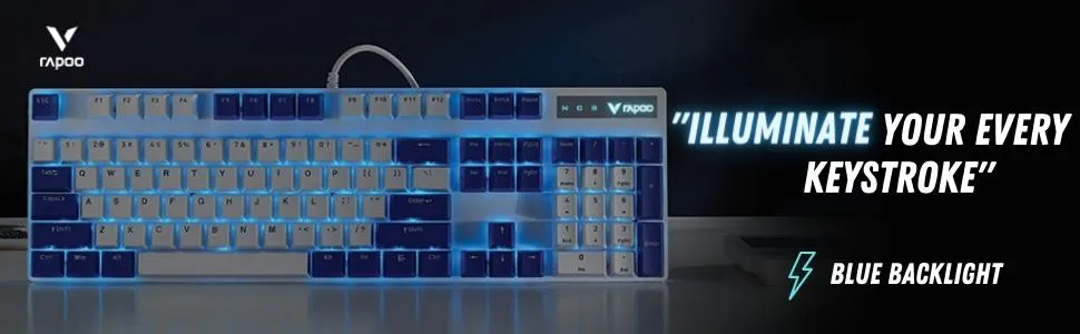 Rapoo V500PRO Mechanical Gaming Keyboard (White and Blue) overview 3