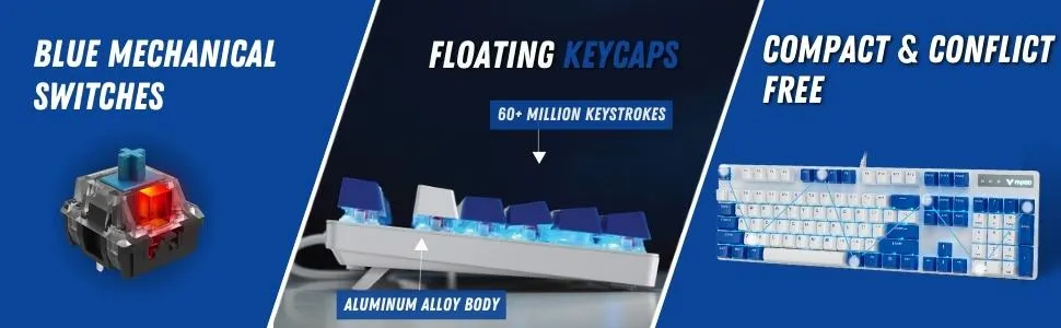 Rapoo V500PRO Mechanical Gaming Keyboard (White and Blue) overview 4
