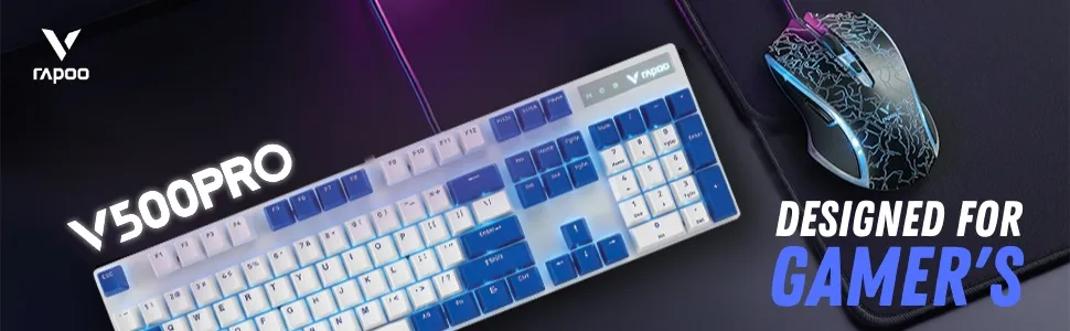 Rapoo V500PRO Mechanical Gaming Keyboard (White and Blue) overview 5