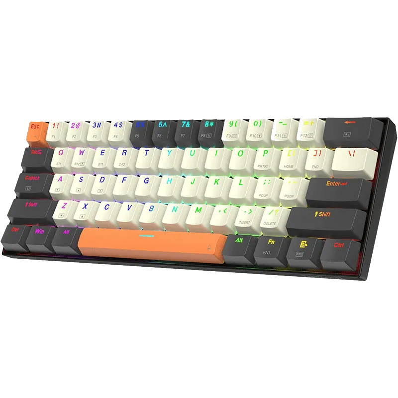 Redragon Caraxes Pro K644 SE – 65% Bluetooth + 2.4GHz Wireless + Wired RGB Mechanical Keyboard Cream/Grey/Orange (Red Switch)