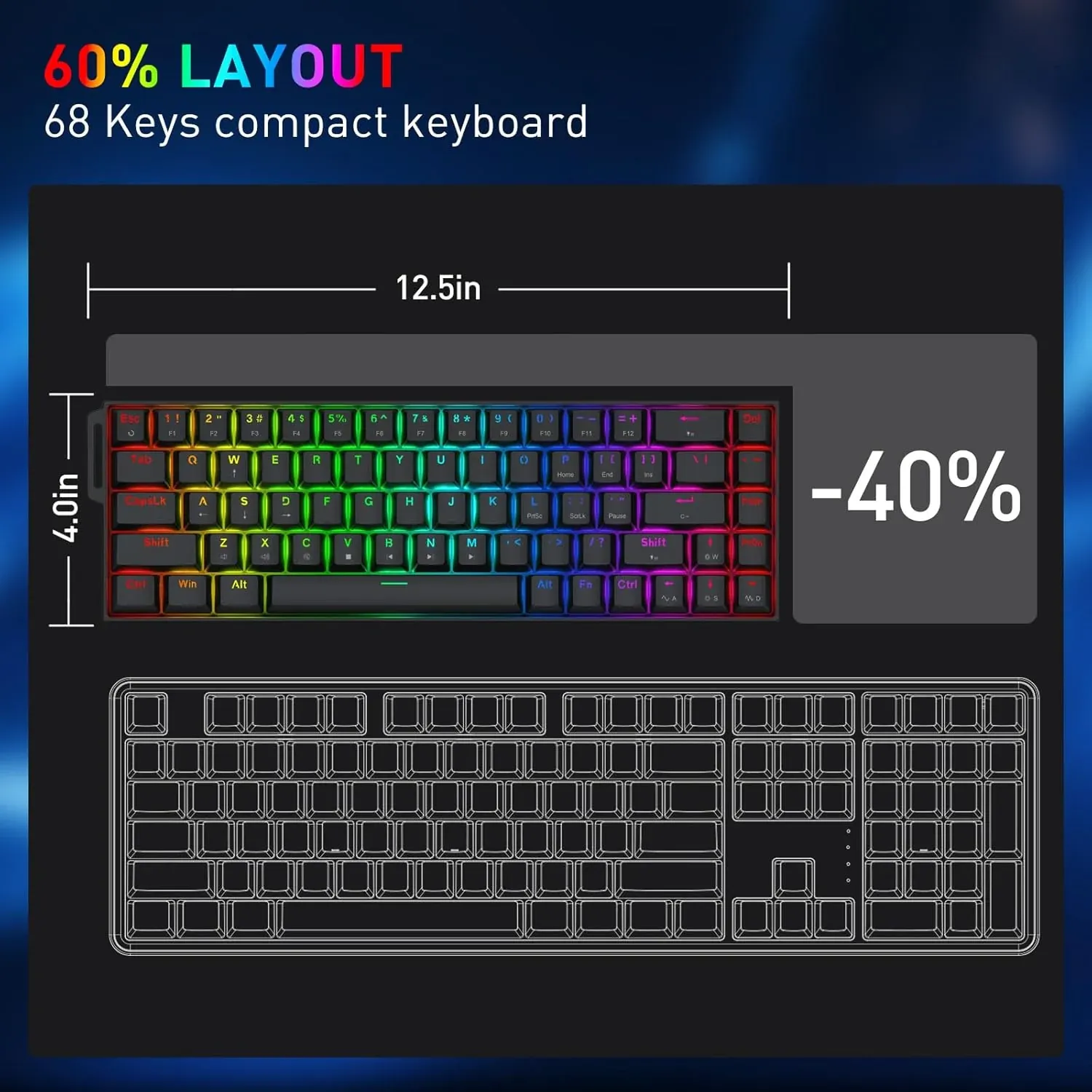 Redragon Castor Magnetic K631 68 Keys Wired Mechanical Keyboard with Strap (Magnetic Switch) overview 10