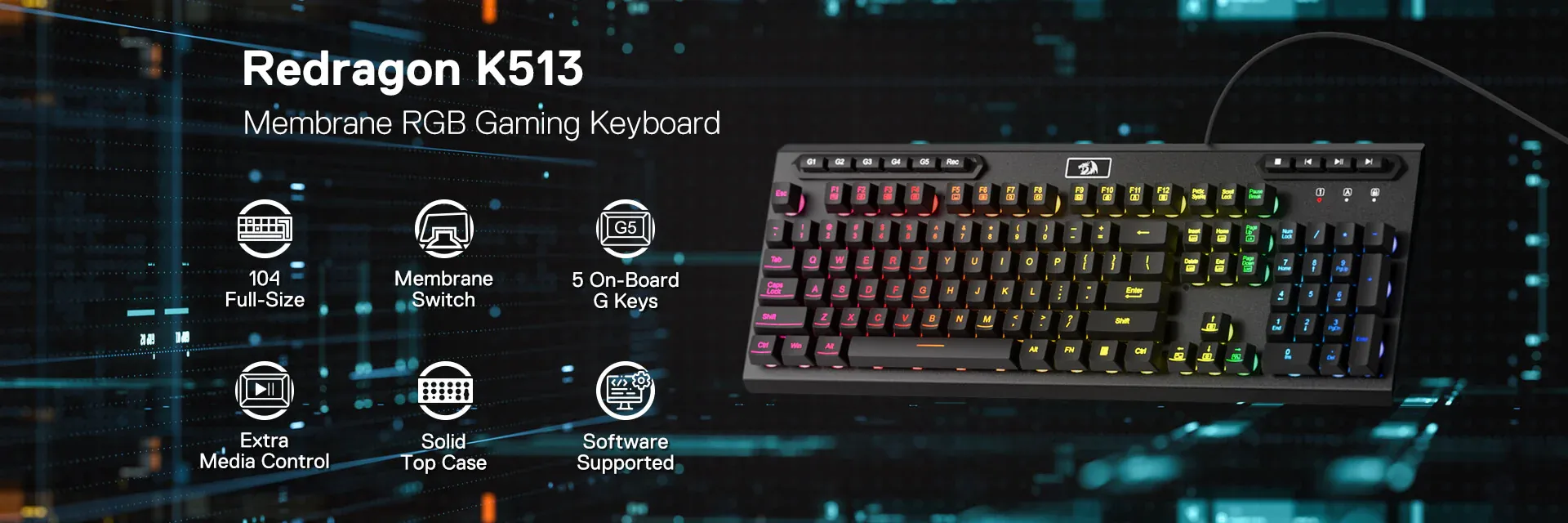 Redragon K513 Aditya Gaming Membrane Keyboard overview 1