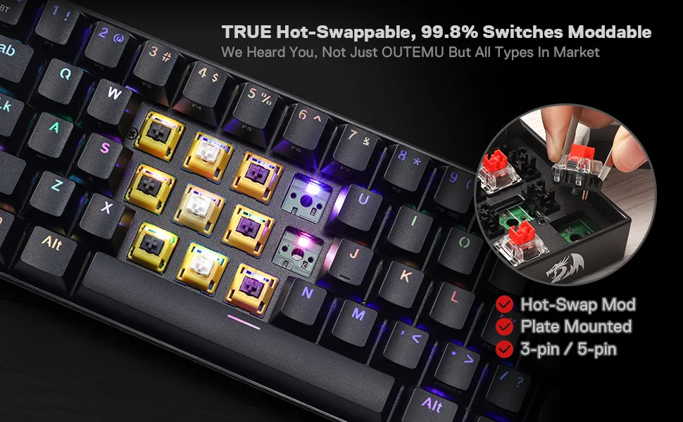 Redragon K530 Pro Draconic 60% Wireless RGB Mechanical Keyboard (Linear Red Switch, Black) overview 3