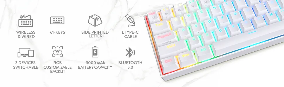 Redragon K530 Pro White Draconic 60% Wireless RGB Mechanical Keyboard (Linear Red Switch) overview 9