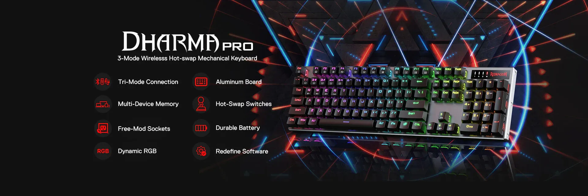 Redragon K556 Dharma Pro RGB Wired Gaming Mechanical Keyboard overview 1