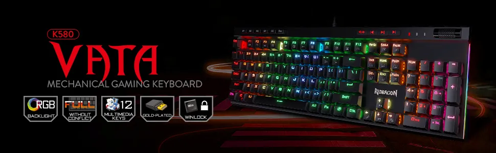 Redragon K580 VATA RGB LED Backlit Mechanical Gaming Keyboard Blue Switch overview 1