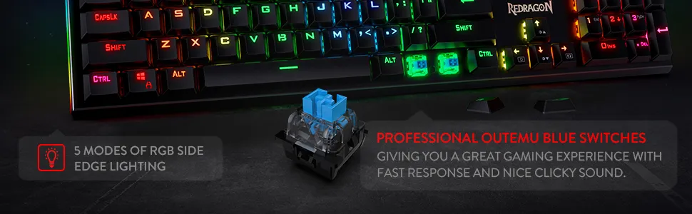 Redragon K580 VATA RGB LED Backlit Mechanical Gaming Keyboard Blue Switch overview 3