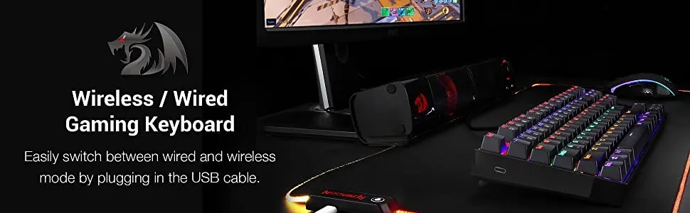 Redragon K599 Deimos Wireless Wired Mechanical Gaming Keyboard overview 1