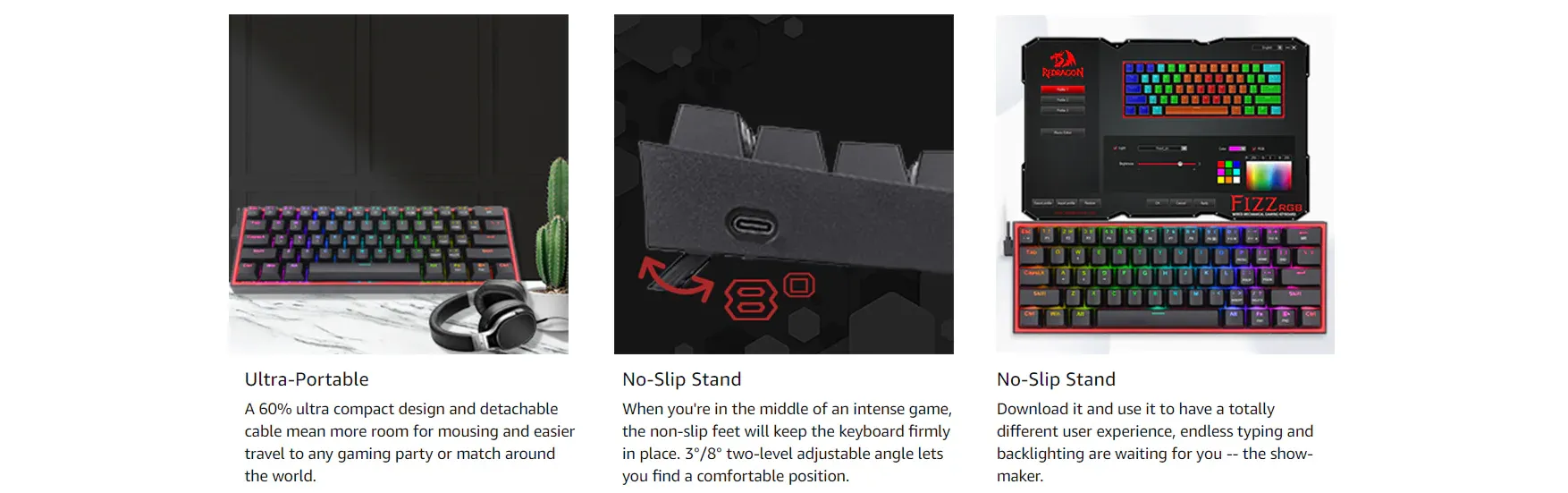 Redragon K617 Fizz 60% Wired RGB Black Mechanical Gaming Keyboard overview 3