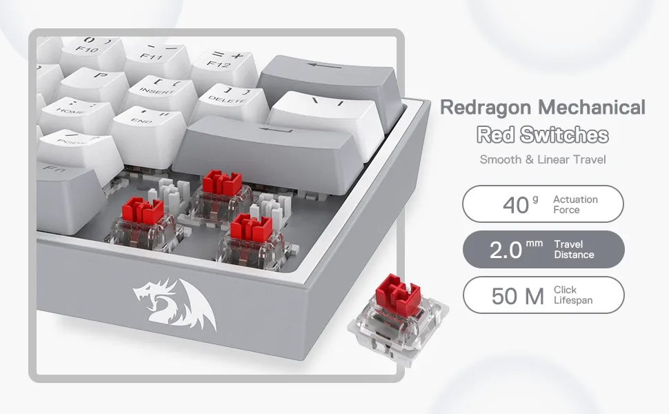 Redragon K617 Fizz- 60% WIRED MECHANICAL KEYBOARD WHITE AND GREY (RED SWITCHES) overview 2
