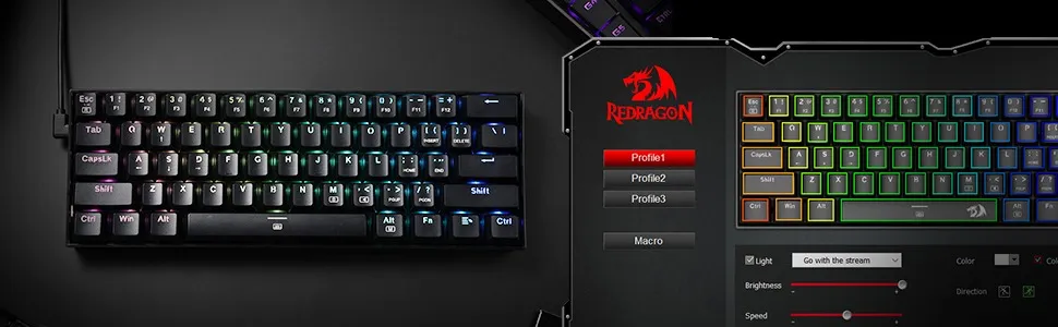 Redragon K630 Dragonborn 60% Wired Pink LED Brown Switch Gaming Keyboard Black overview 8