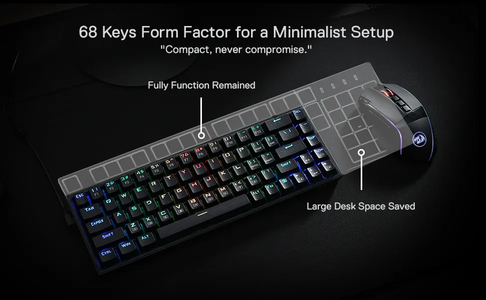 Redragon K631 Castor 65% Wired Mechanical Gaming Keyboard Black overview 2