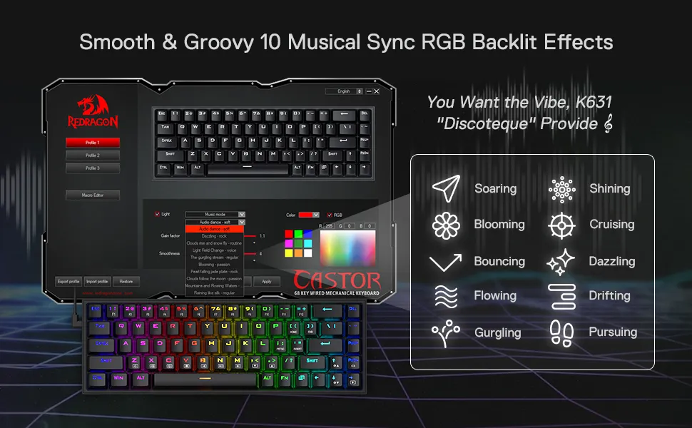 Redragon K631 Castor 65% Wired Mechanical Gaming Keyboard Black overview 7