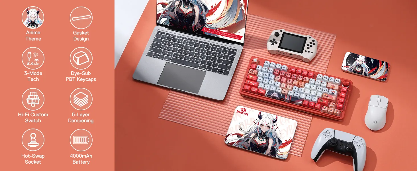 Redragon K673 PRO 75% 81 Keys Wireless Gasket RGB Gaming Keyboard (Flaming Red) overview 1