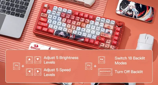 Redragon K673 PRO 75% 81 Keys Wireless Gasket RGB Gaming Keyboard (Flaming Red) overview 9