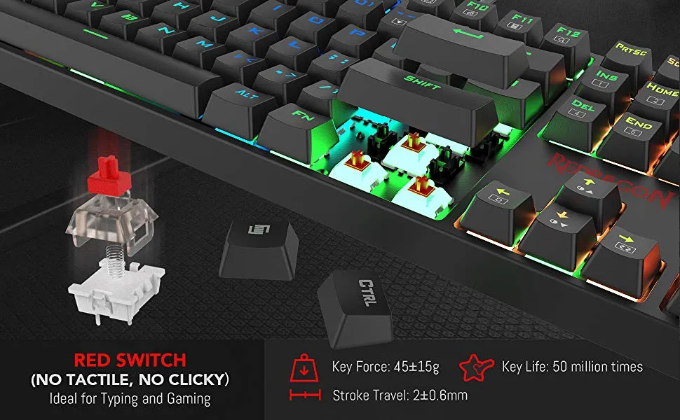 Redragon SU-RARA K582 RGB LED Backlit Mechanical Gaming Wired Keyboard overview 2