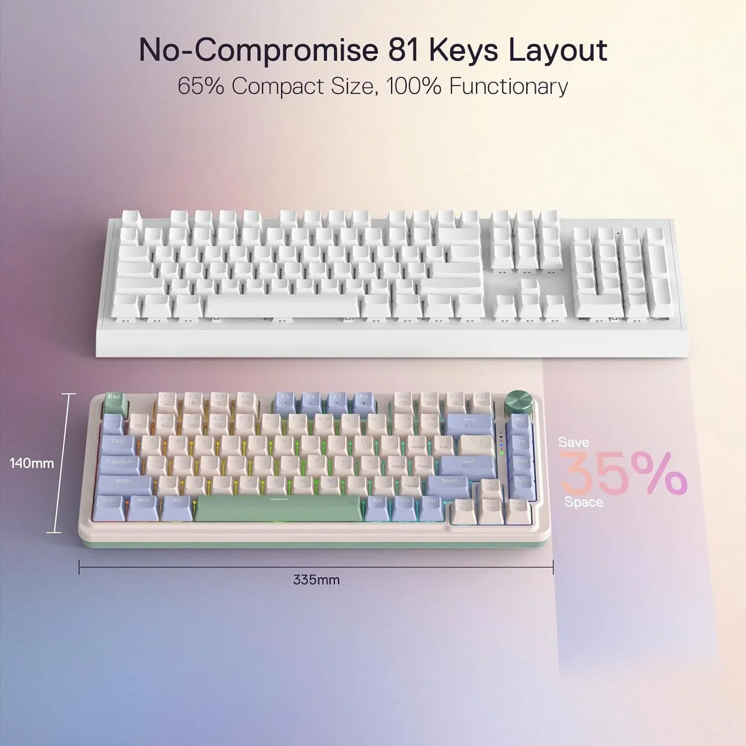 Redragon Ucal Pro K673 65% Wired+2.4Ghz+Bluetooth Mechanical Keyboard Vintage Blue (Linear Red Switch) overview 3