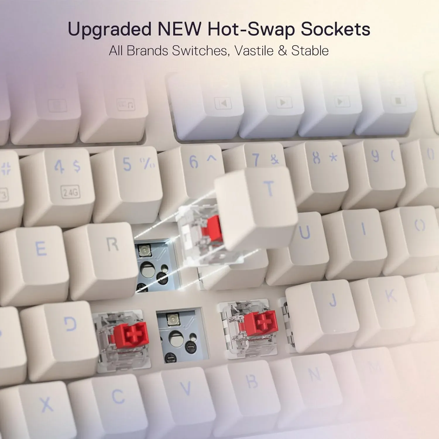 Redragon Ucal Pro K673 65% Wired+2.4Ghz+Bluetooth Mechanical Keyboard Vintage Blue (Linear Red Switch) overview 5