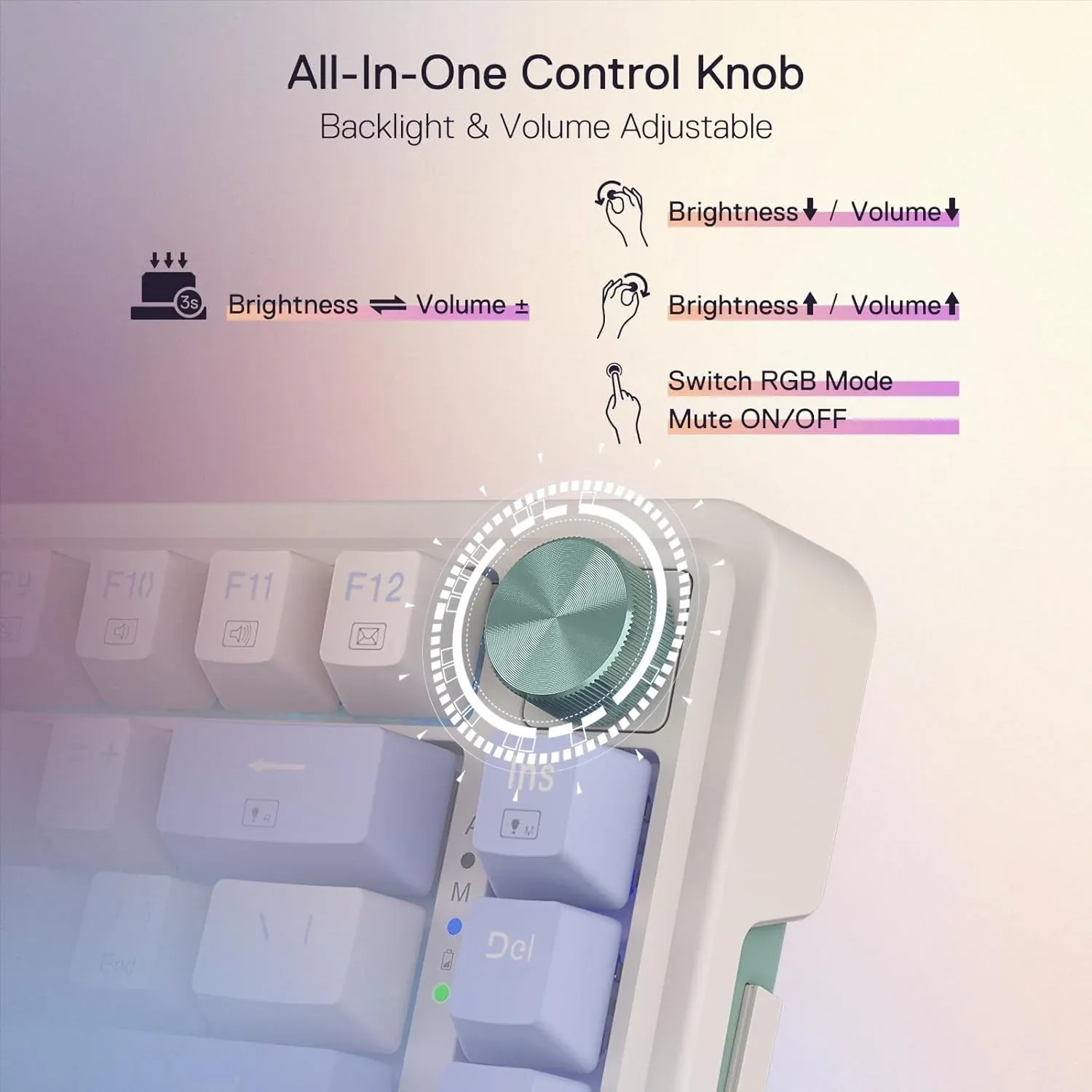 Redragon Ucal Pro K673 65% Wired+2.4Ghz+Bluetooth Mechanical Keyboard Vintage Blue (Linear Red Switch) overview 6