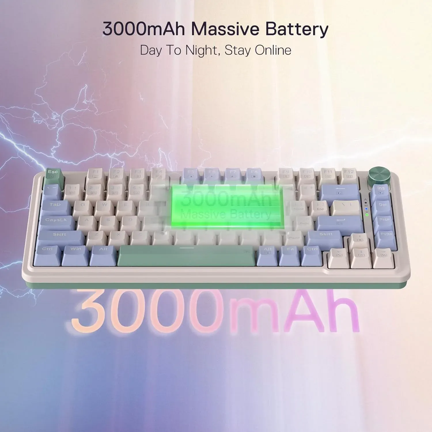 Redragon Ucal Pro K673 65% Wired+2.4Ghz+Bluetooth Mechanical Keyboard Vintage Blue (Linear Red Switch) overview 7