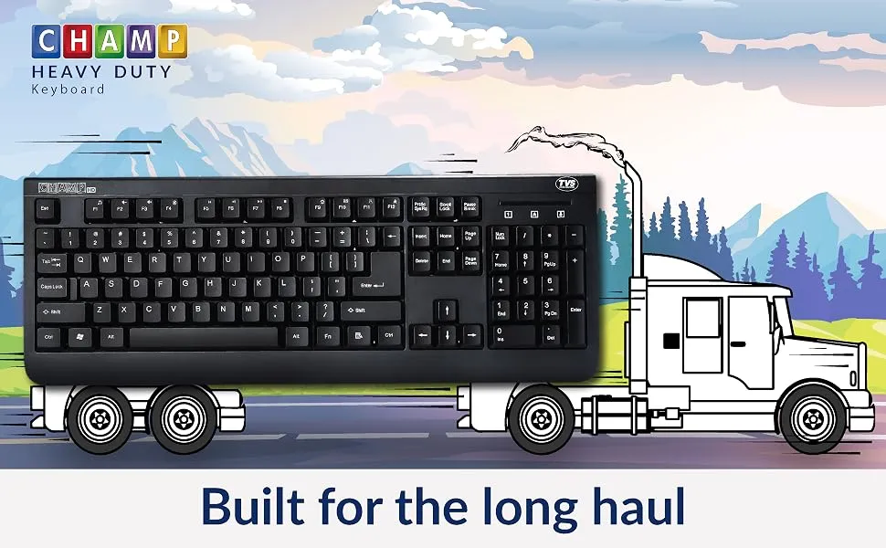 TVS ELECTRONICS Champ Heavy Duty Membrane Wired Keyboard | Array of 104 Keys |Multimedia Functions|Membrane Keys| Compatible|Smooth Handling|Lightweight|Plug|SND Play USB Connectio |Sculpted Key Cap overview 1