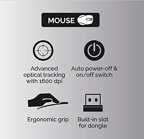 TVS ELECTRONICS Platina Wireless Mechanical Combo (Keyboard, Mouse) Strong Tilt Legs, Laser-Etched Key CapsLED Indicators Mouse Advanced Optical Tracking, Optical Tracking @ 1600 DPI, Built-in dongle overview 4