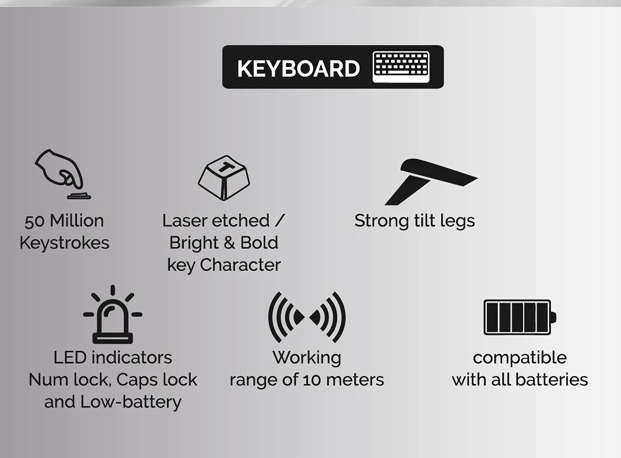 TVS ELECTRONICS Platina Wireless Mechanical Combo (Keyboard, Mouse) Strong Tilt Legs, Laser-Etched Key CapsLED Indicators Mouse Advanced Optical Tracking, Optical Tracking @ 1600 DPI, Built-in dongle overview 5