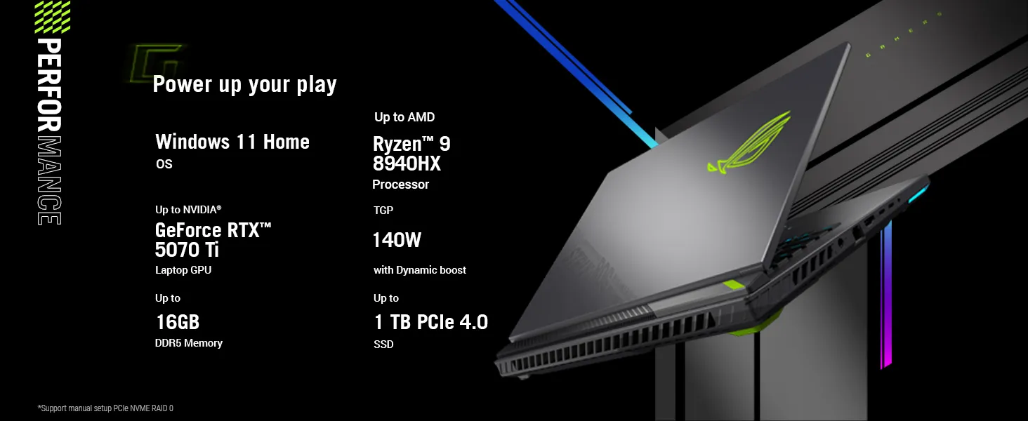 ASUS ROG Strix G16 G614PR-RV032WS AMD Ryzen 9 Gaming Laptop (16GB, 1TB SSD, Windows 11 Home, 12GB Graphics, 16 inch 165 Hz Full HD+ WUXGA IPS Display, NVIDIA GeForce RTX 5070 Ti, MS Office Home 2024, Eclipse Gray, 2.50 KG) overview 2