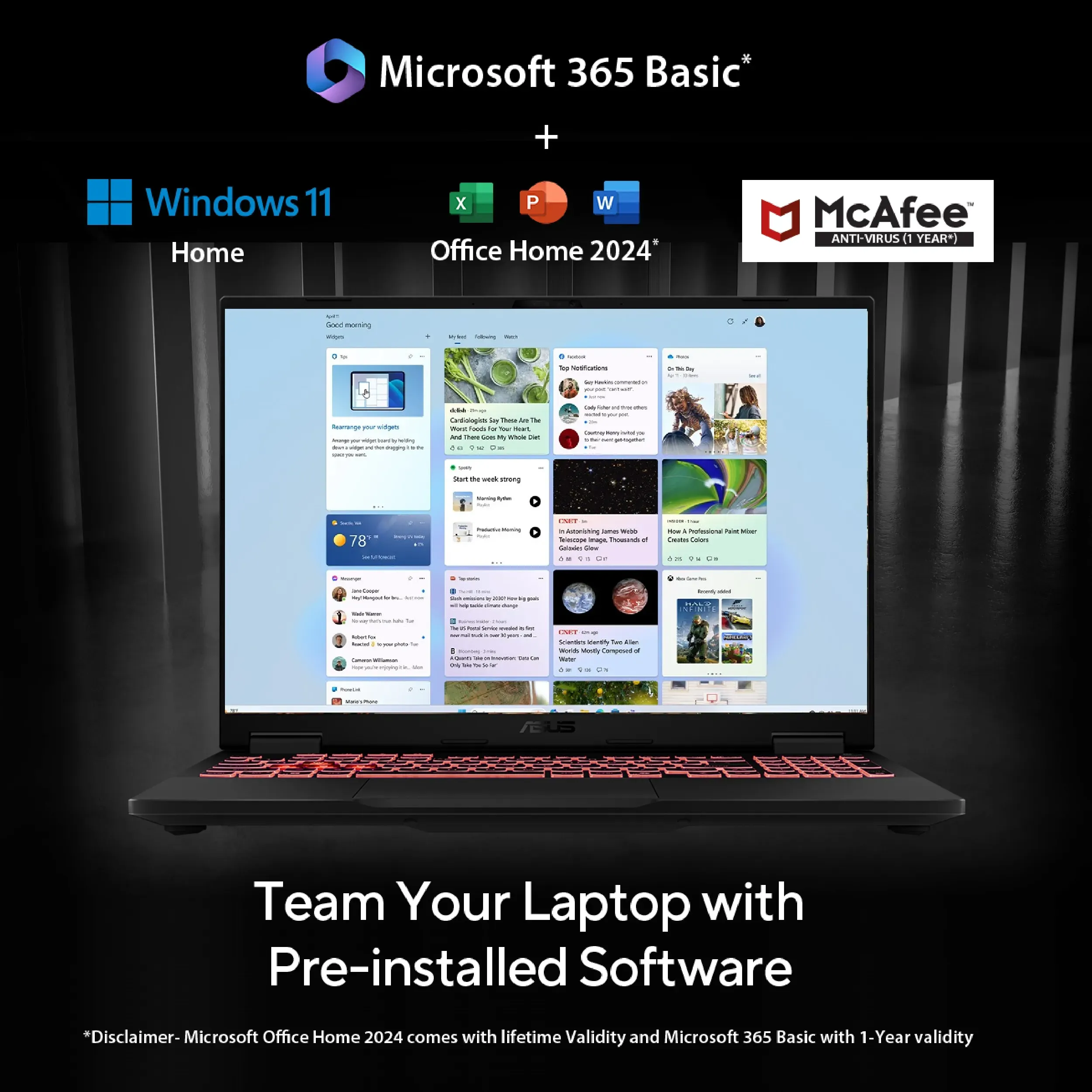 ASUS TUF Gaming F16, Gaming Laptop, Intel Core i7 14650HX, RTX 5070 GPU (32GB/1TB/40.64 cms (16) 2.5K/Windows 11 Home/Office Home 2024 + M365 Basic (1 Year Validity)*) FX688JPR-QT043WS overview 2