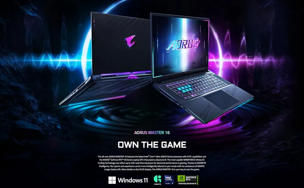 GIGABYTE AORUS Master 16 Gaming Laptop 240Hz QHD OLED RTX 5090 Intel Core Ultra 9 275HX 1TB SSD 32GB DDR5 RAM AORUS Master 16 BZHC6INE64SH overview 1