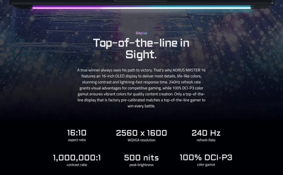 GIGABYTE AORUS Master 16 Gaming Laptop 240Hz QHD OLED RTX 5090 Intel Core Ultra 9 275HX 1TB SSD 32GB DDR5 RAM AORUS Master 16 BZHC6INE64SH overview 5